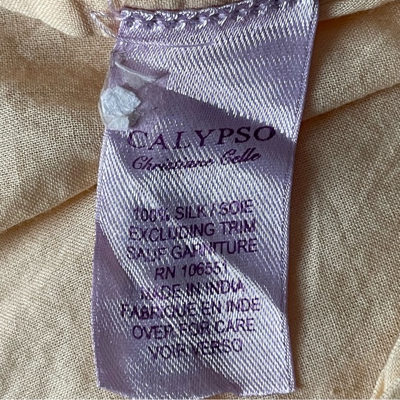 Calypso Women's Silk Embroidered Top Yellow 3/4 Sleeve Size XS - 47479 - Picture 13 of 14